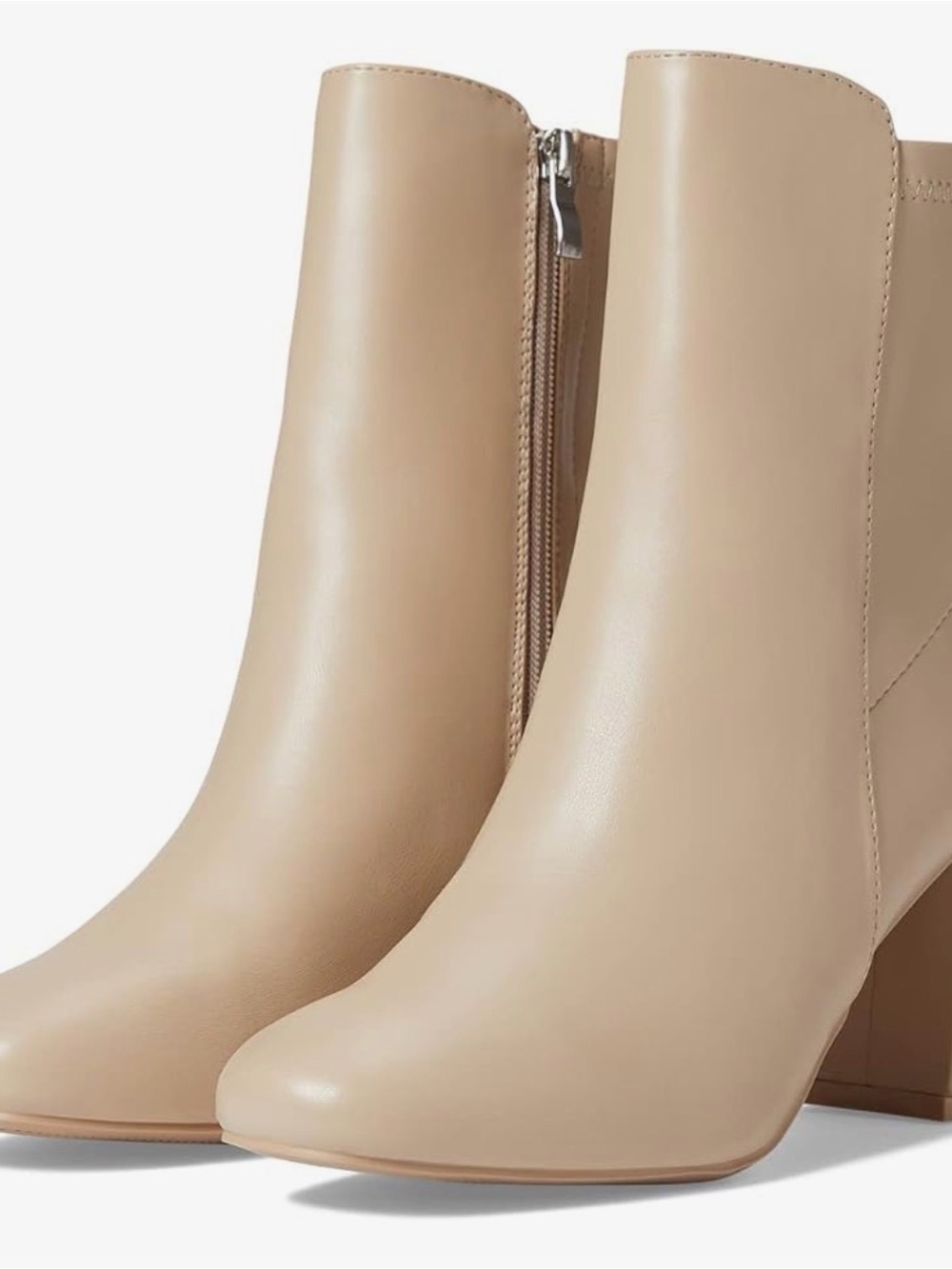 MIA Beige Leather Ankle Booties with Block Heel